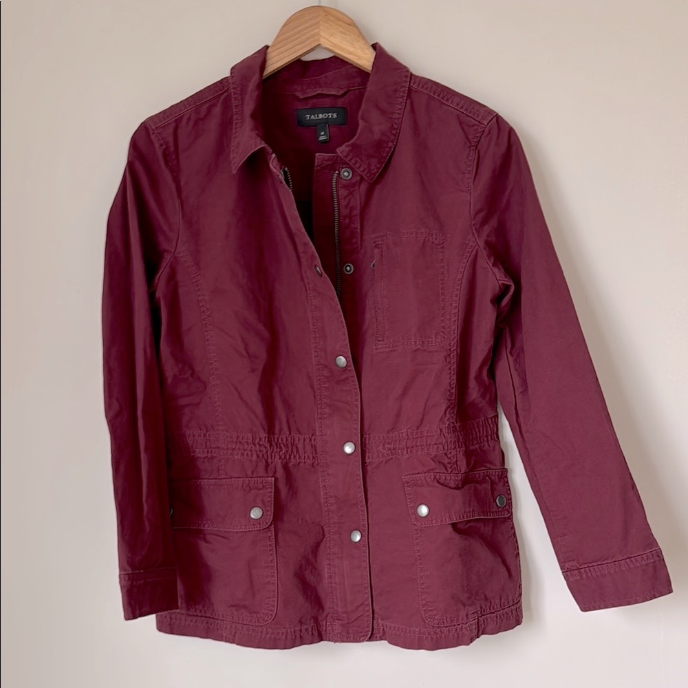 Talbots | Safari Utility Zip Up Jacket in Shiraz Red 100% Cotton Twill | Size M